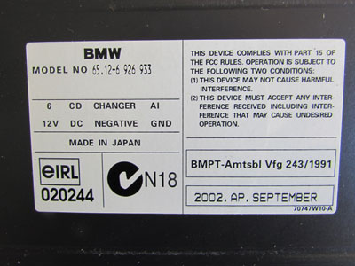 BMW Dash CD Changer 65126926933 E65 E66 745i 745Li 760i 760Li6